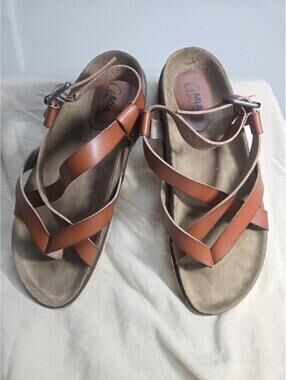Lightweight Summer Strappy Slingback Sandals Cognac Sz 9.5